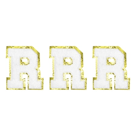 Chenille Letters R Patches Large Size 80mm/3.15 Inch Golden Glitter for Clothing,Shoes,Hats 3PCS(White)