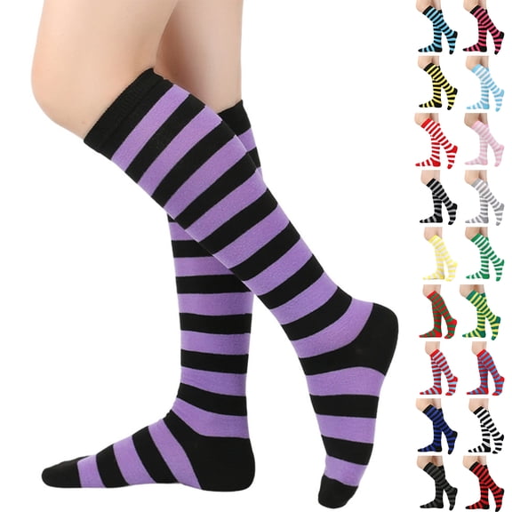 Nestiefly 1PCS Striped Knee High Socks for Women Outdoor Sport Athletic Fashion Casual Cotton Socks 2026 Army Green One Size