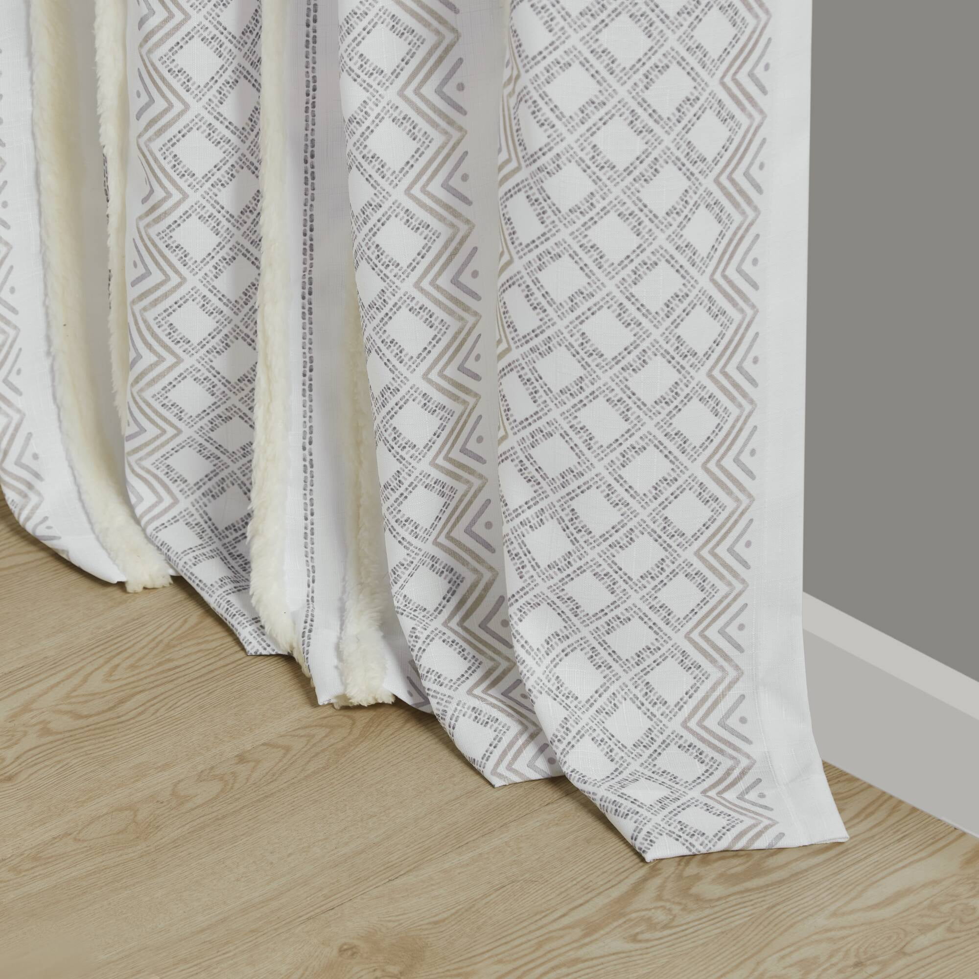 MAYEERTY 50x95" Poly Printed Curtain Panels (2-Pack) - Tufted Stripe, White/Taupe