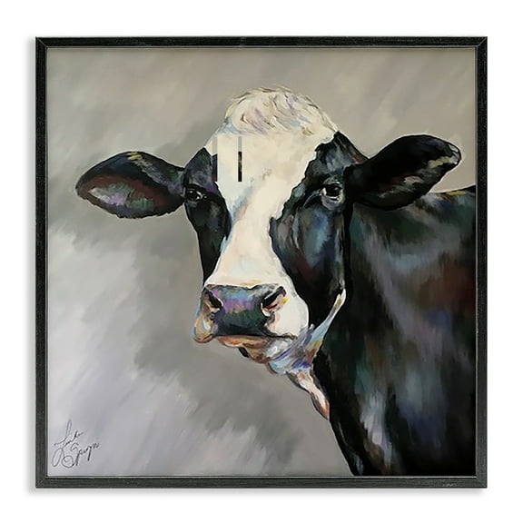 Stupell Industries Belle Black and White Cow Black Framed Giclee Art design by Linda Sperruzzi, 12 x 12