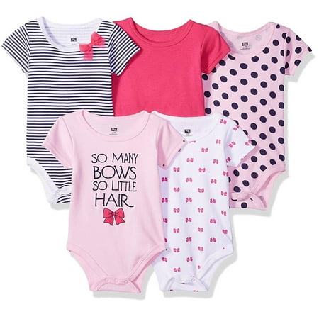 Hudson Baby Girls 0-12 Months Bow Bodysuit 5-Pack Set(Navy 9-12 Months)