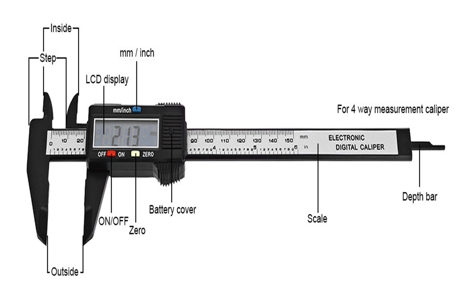 Measuring Tool 0-150mm 6 Inch Plastic LCD Digital Electronic Carbon Fiber Vernier Caliper Rule Gauge Micrometer ,Easy to Use
