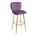 thumbnail image 3 of Retro Style Kitchen High Bar Chairs Velvet Bar Stool Chair Counter Chair with Back Barstool with Footrest, Kitchen Counter Stool for Kitchen Dining Room(Purple), 3 of 8