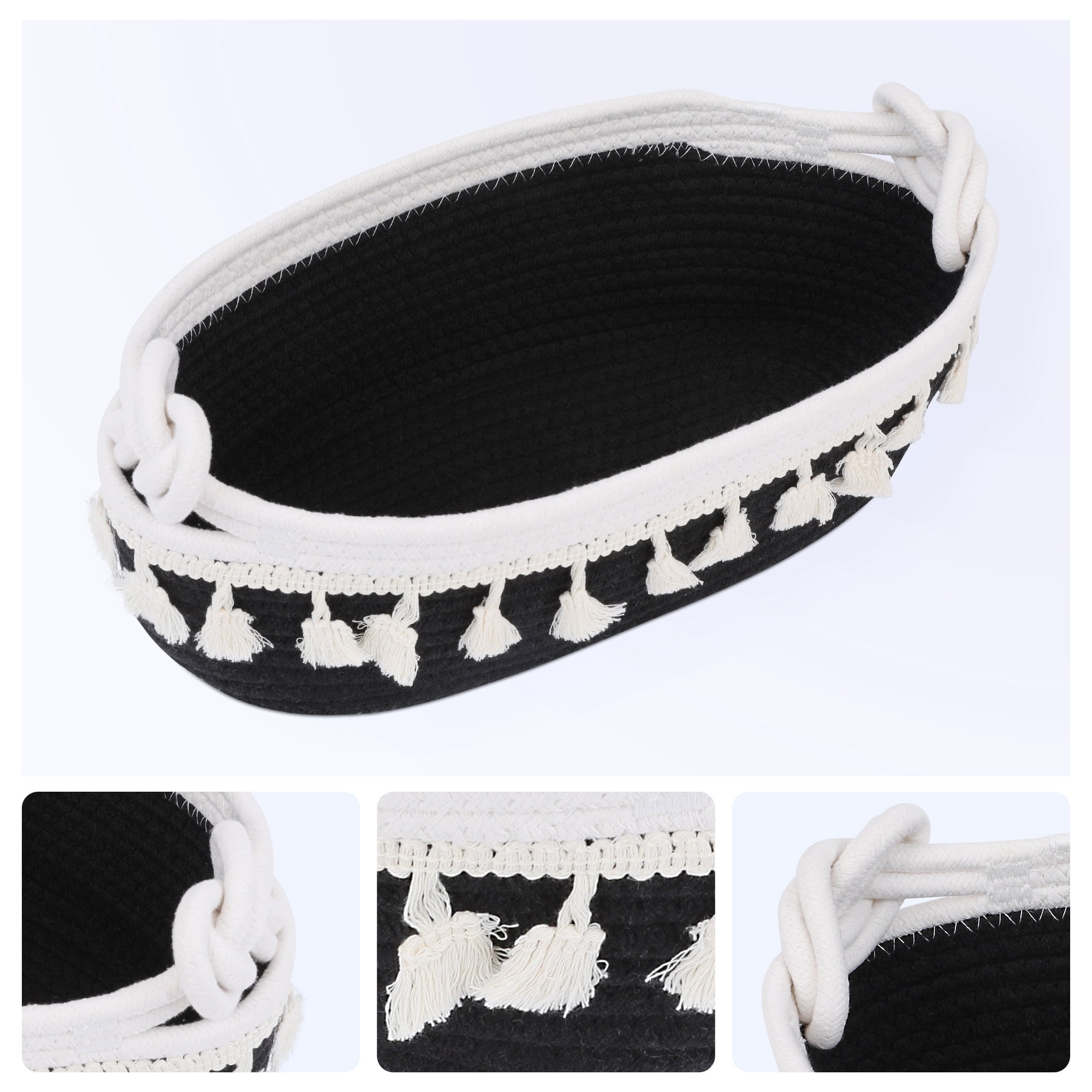 Unique Bargains Woven Storage Basket Solid Shelf Storage Bin Black 13.4*6.3*4.7in