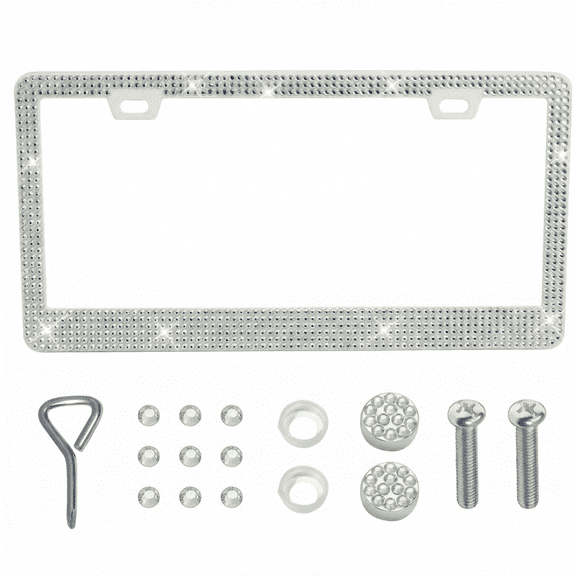 Single-Piece Square-Hole License Plate Frame with Sparkling Cute Rhinestone Accents, Plastic Material, Unisex (AB Color)