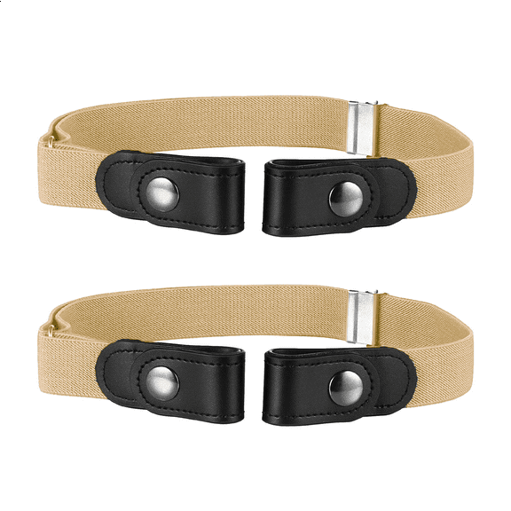 Buyless Fashion Kids Boys Girls No Buckle Adjustable Elastic Dress Stretch Belt 2 Pack - 5098-2-Tan