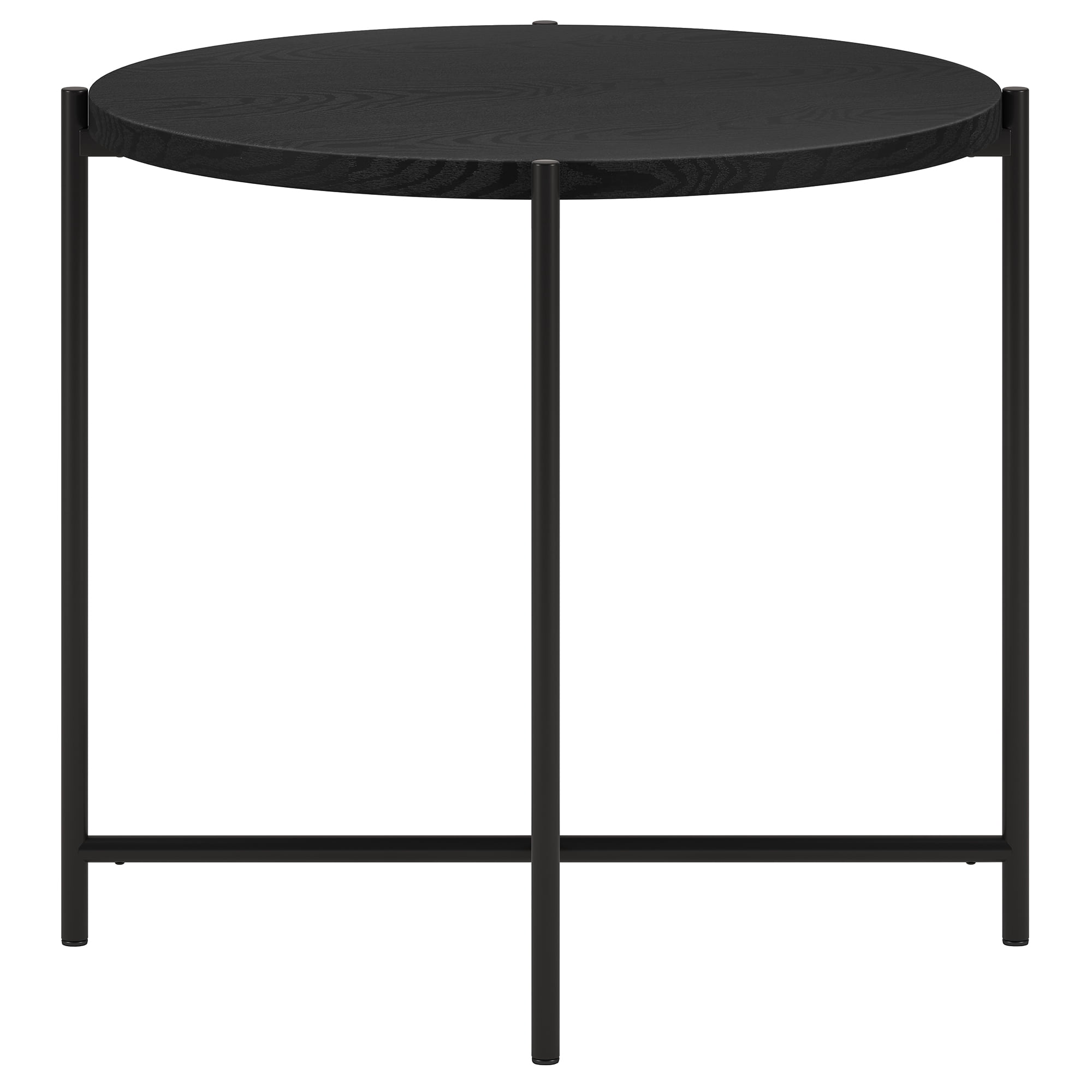 Evelyn&Zoe Loretta 23.63" Wide Round Side Table with MDF Top, Blackened Bronze/Black Grain