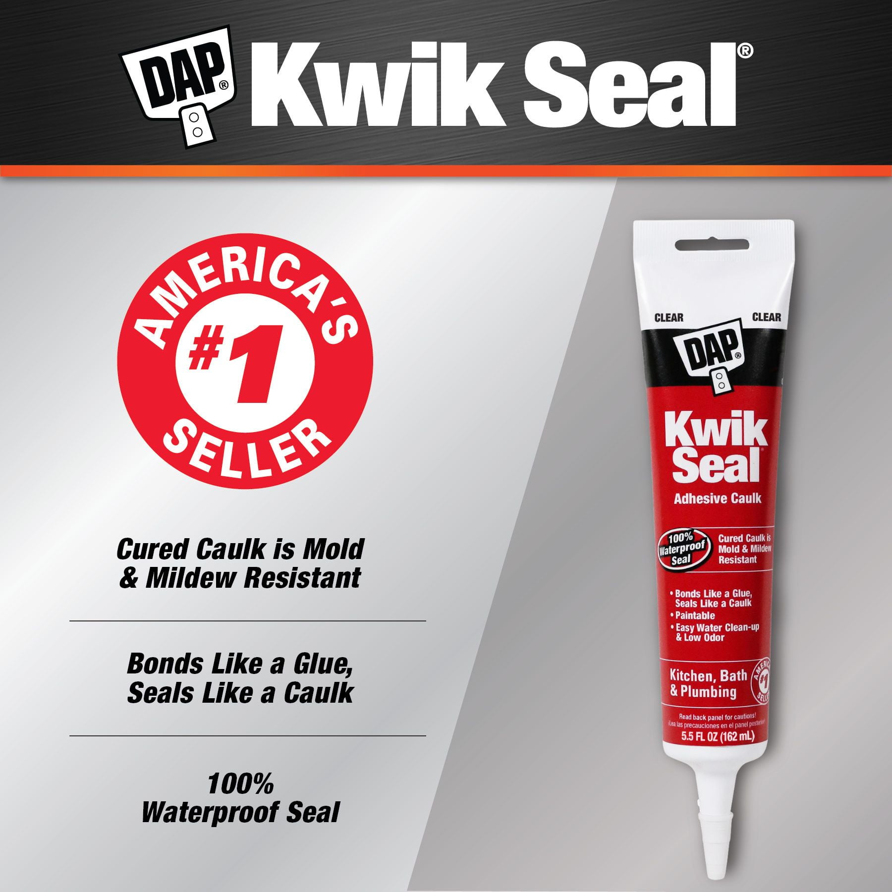 (6 pack) DAP Kwik Seal 5.5 oz Clear Adhesive Kitchen and Bath Acrylic Latex Caulk