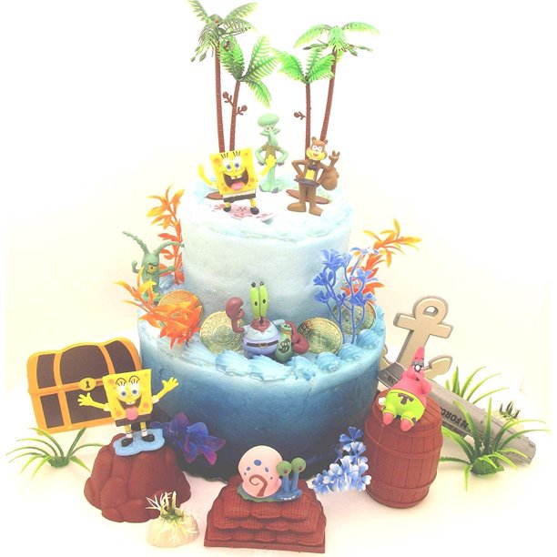 Spongebob Squarepants Under The Sea Deluxe Birthday Cake Topper Set Featuring Random Spongebob Character Figures And Decorative Themed Accessories Walmart Com Walmart Com