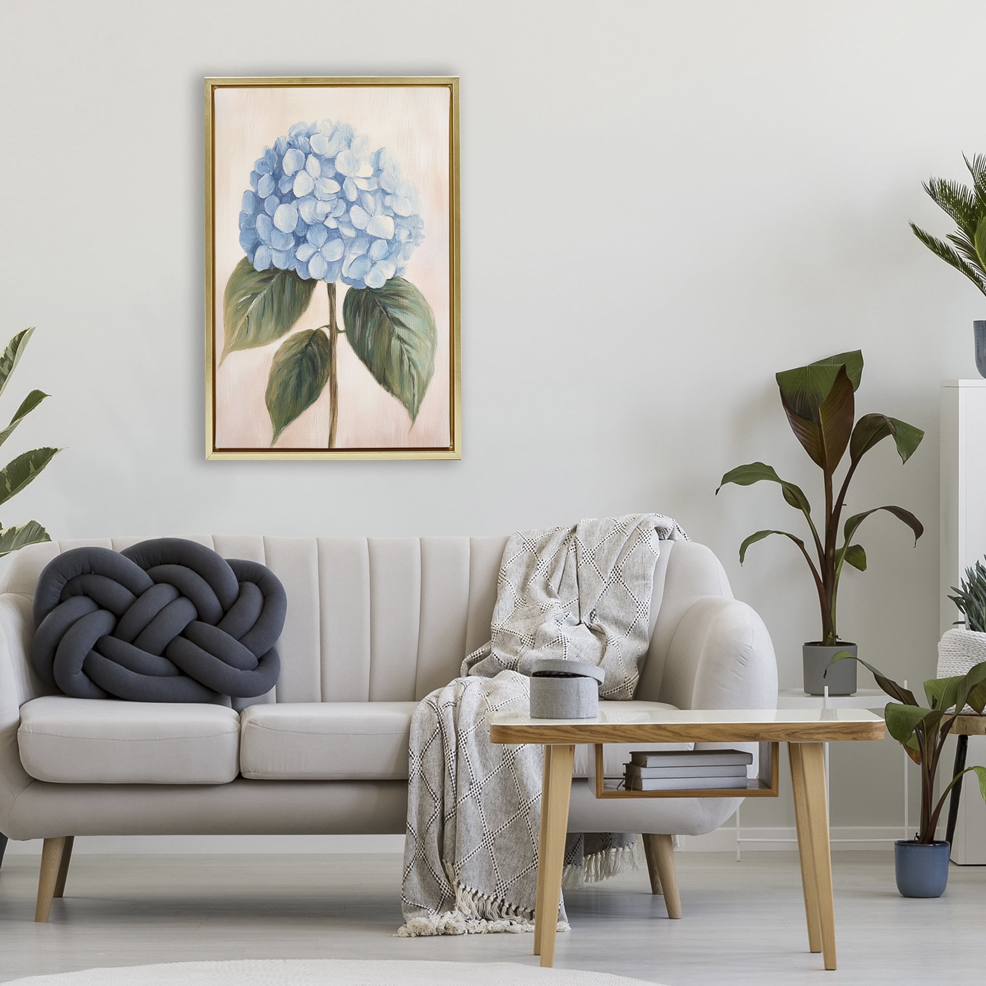Stupell Industries Baby Blue Hydrangea Gold Framed Floater Canvas Wall Art, design by Petal Prints Design