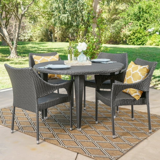 Shelton Outdoor 5 Piece Wicker Circular Dining Set Grey Com Shelton Outdoor 5 Piece Wicker Circular, Outdoor Patio Furniture Clearance Toronto