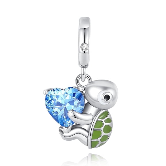 ROSIANNA 925 Sterling Silver Charm for Bracelets Sea Turtle Heart Stone Dangle Charms Women Bracelet Charm