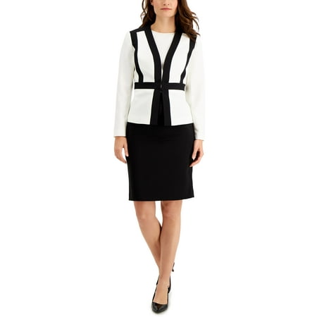 Le Suit Petite Colorblocked Skirt Suit Vanilla Iceblack 10P