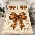 thumbnail image 2 of Homewish Retro Brown Bowtie Twin Sheet Sets,Vintage Bow Ribbon Twin Fitted Sheet,Country Flower Floral Flat Sheet For Girls Kids,Ultra Soft Home Decor,3pcs, 2 of 7