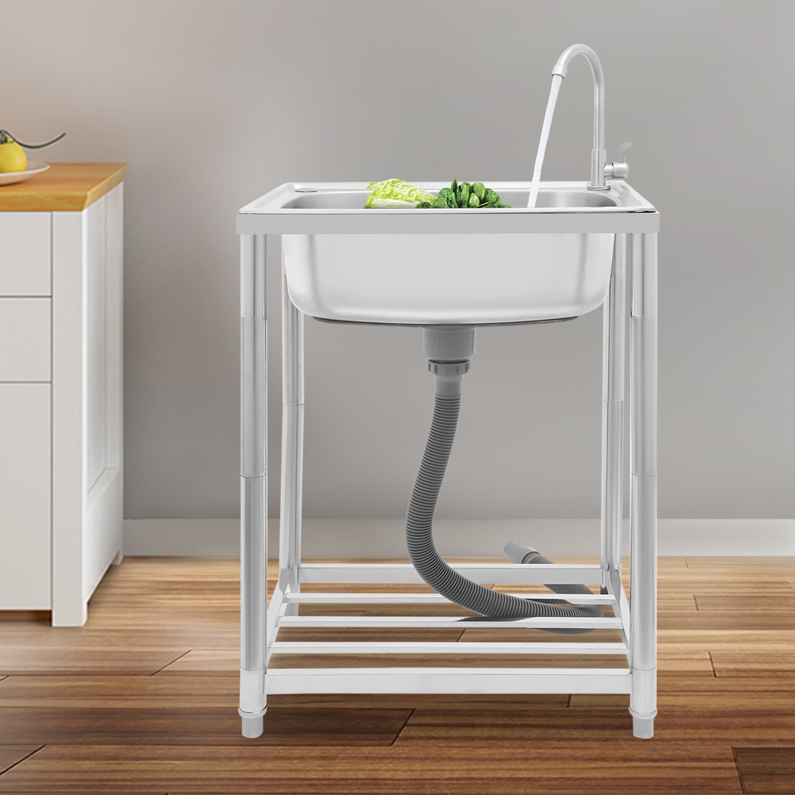 Kitchen Sink, Stainless Steel Sink, Free Standing Single Bowl Sink for Homes, Outdoors, Restaurants, Laundry Rooms, Basements