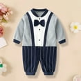 thumbnail image 5 of WRKEKC Infant Tuxedo Romper Contrast Striped Bow Tie Snap Buttons Thickened Warm Snug Fitting Fall Winter OutFitting for Boys and Girls 0-12 Months, 5 of 7