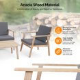 thumbnail image 4 of Zimtown 4 Pieces Wood Conversation Set, Acacia Wood Bistro Set w/ Gray Cushion for Outdoor, Patio Set, Wooden Furniture, 4 of 10