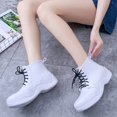thumbnail image 6 of XIMIN Women's Rain Boots Solid Color Round Toe Heel Platform Ankle Boots Fashion Cross Lace Up Block Thick Heel Booties Casual Comfortable Ladies Outdoor Shoes, 6 of 6