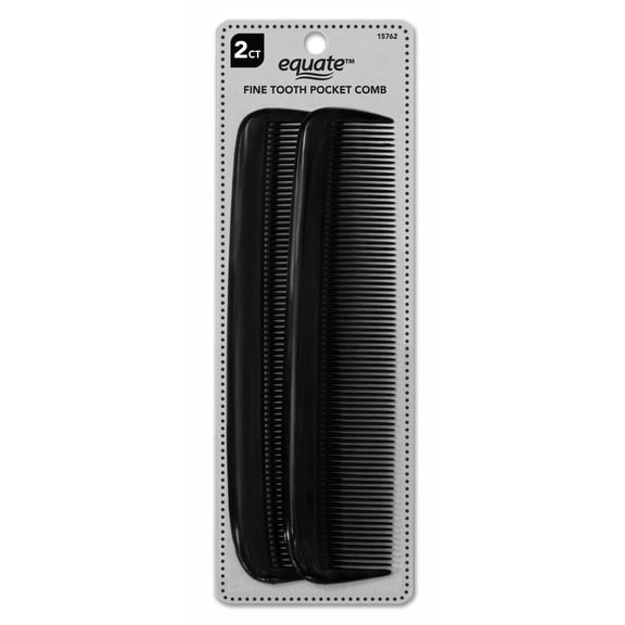 Equate Pocket Comb for Everyday Use on Short Hair, Black, 2 Count
