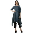 thumbnail image 1 of Moomaya Printed Traditional Clothing Womens Asymmetric Kurti Kurta With Pant Set, 1 of 6