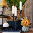 thumbnail image 4 of Modernist Tulip-Top Taper Candle Holders, Set of 3, Artisan Crafted, Drip Catcher Design, Varnished in Black, Iron, 11.75, 10.25, and 7.75 Inches Tall, 4 of 6