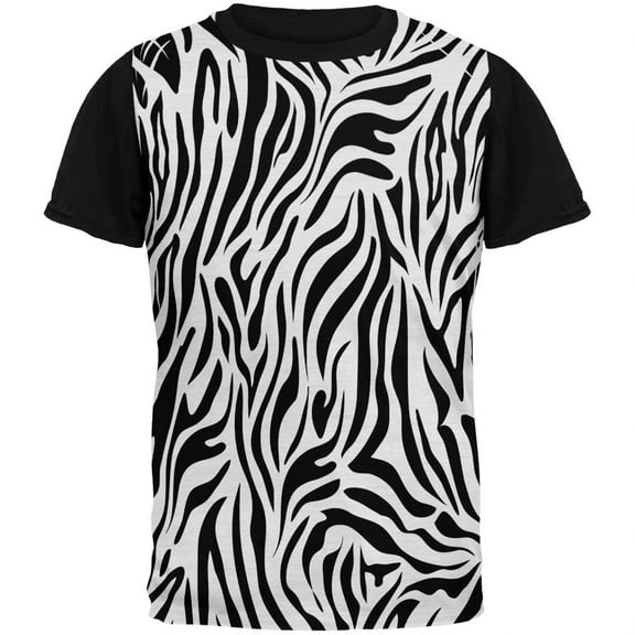 Zebra Print White Adult Black Back T-Shirt - Medium