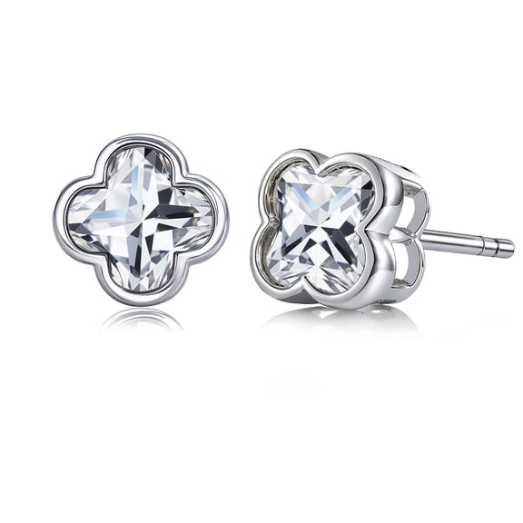 JeenMata 5.5 Carat Danity Flower Moissanite Stud - Floral Cut Earrings in 18K White Gold Plating for Women