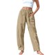 thumbnail image 1 of Pantalones elásticos de lino de cintura alta para mujer, informales: pantalones ligeros de verano para hacer ejercicio, 1 of 8
