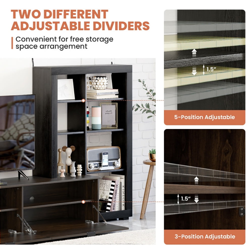 Finihen TV Stand, TV Cabinet, 2-In-1 TV Stand with 4-tier Bookshelf for TVs up to 50 Inch, Media Entertainment Center with Storage, for Living Room, Bedroom, Walnut