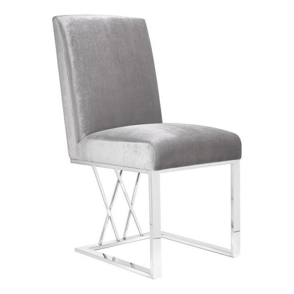 Uptown Club Aloe 21" Velvet and Stainless Steel Metal Dining Chair in Gray