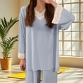 thumbnail image 4 of SMihono Women's Pajama Sets Long Sleeve Casual 2 Piece Pjs Soft Lounge Sets Lace V Neck Sleepwear Loose Fit Comfy Pajama Light Blue Free Size, 4 of 4