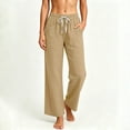 thumbnail image 2 of Miluxas Women's Casual Loose Straight Leg Pants Elastic High Waist Work office Casual Trousers with Drawstring & Pockets for Summer Daily Wear Khaki, 2 of 6