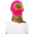thumbnail image 2 of C.C Hat-43 Thick Warm Cap Hat Skully Faux Fur Pom Pom Cable Knit Beanie Neon Hot Pink, 2 of 4