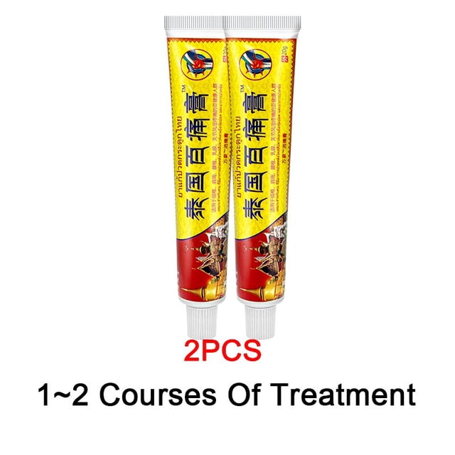 pomada analgésica de bálsamo de tigre, crema médica para alivio del dolor articular, dolor de espalda, artritis de rodilla, tratamiento reumático, 1-2-4 uds. Vista frontal de dos tubos verticales de 20 g con cuerpo amarillo y banda roja, tapas blancas roscadas y caracteres asiáticos impresos; texto rojo bajo los tubos indica "2PCS". Fondo blanco. A menudo usado como complemento para masajes locales y búsqueda relacionada con ungüento analgésico tópico para dolor lumbar y articular.