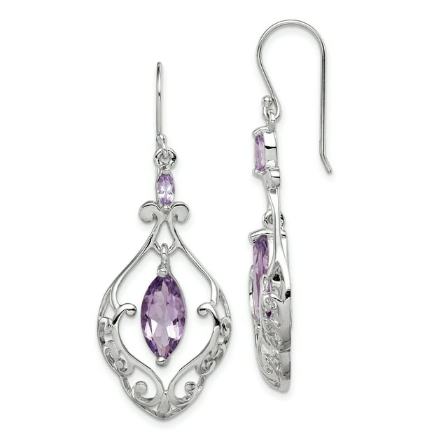 925 Sterling Silver Amethyst Drop Dangle Earrings