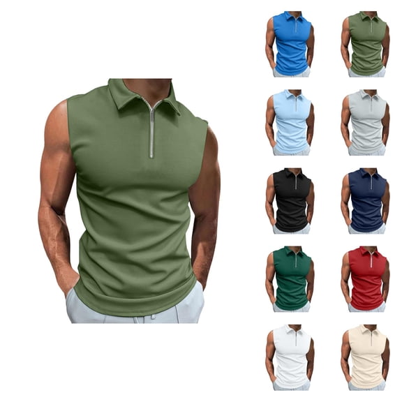 Workout Tank Tops Men Lightweight Breathable Quarter Zip Collared Sleeveless Polo Shirt Athletic Running Gym Tanks