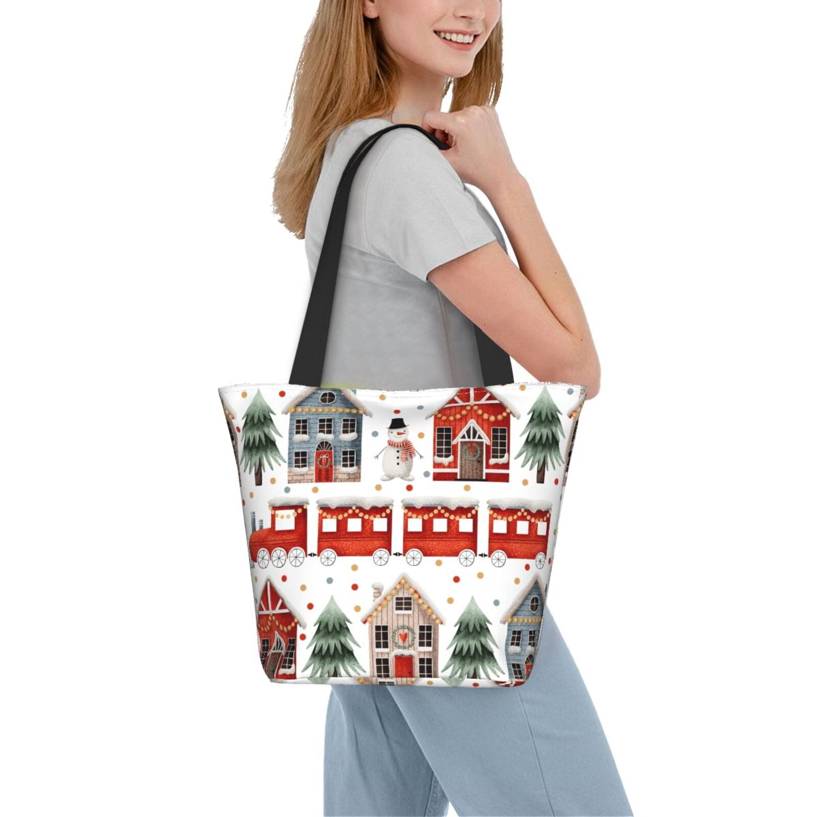 Ratiio Christmas Houses Print Shoulder Bag for Women, Polyester Crossbody Purse Lightweight Handbag for Daily Travel and Casual Use