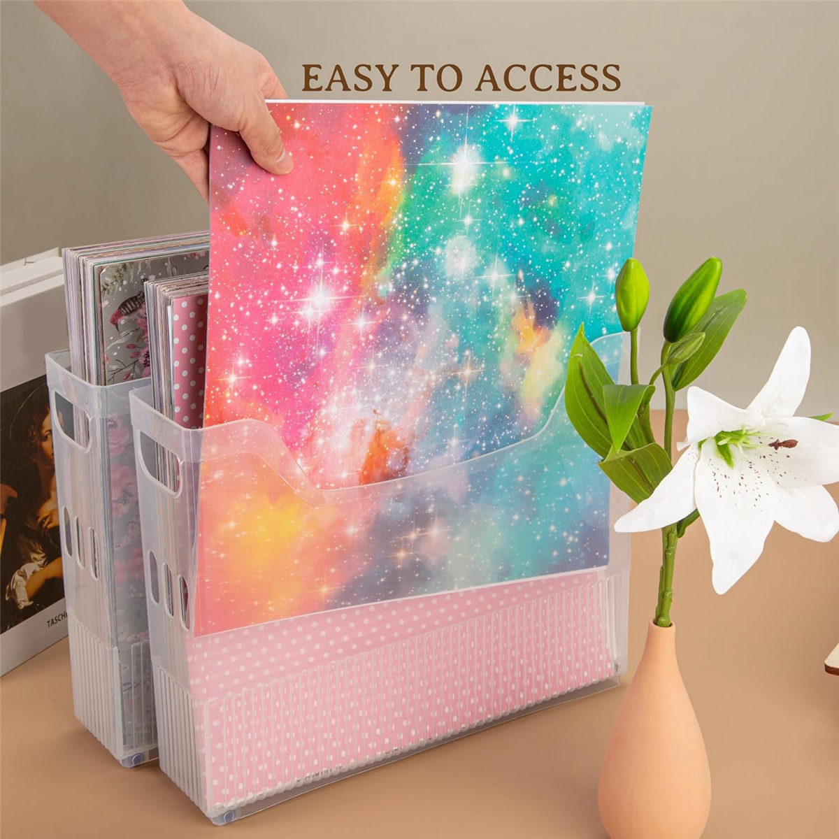 4x Scrapbook Paper Storage with Wheels,Plastic Scrapbook Storage Bin for Holding 12 inch x 12 inch Paper,Scrapbook Paper