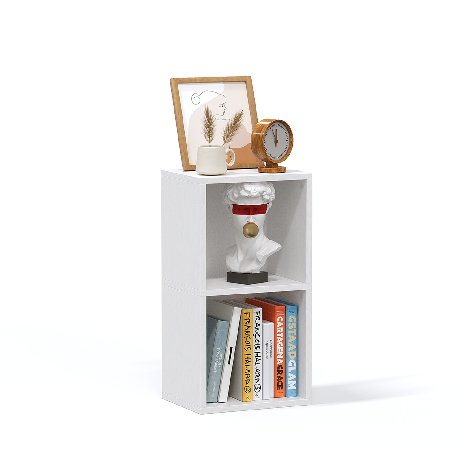 Bapipro Tall Narrow Bookshelf, 2-Tier Cube Display Rack, Modern Corner Bookshelf with Storage Space, Storage Cabinet for Home Office (White 1 Pack)