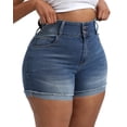 thumbnail image 4 of Gocolloa Womens Plus Size Jean Shorts High Waisted Stretchy Ripped Frayed Folded Hem Denim Shorts Royal Blue 20W, 4 of 5