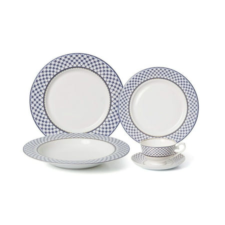 - Royalty Porcelain 20-pc Dinner Set for 4, Premium Bone China (Villa Azure)