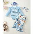 thumbnail image 2 of 3 Months Baby Girls Clothes 6 Months Girls 4PCS Floral Romper Outfits Set Letter Print Newborn Girls Long Sleeve Top Pants Set with Headband Blue, 2 of 10