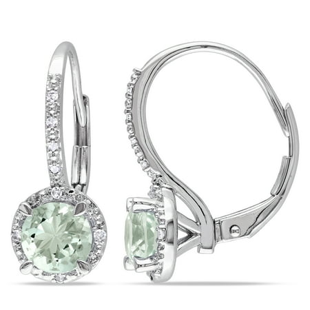 Tangelo 1-2/5 Carat T.G.W. Green Amethyst and Diamond-Accent Sterling Silver Leverback Halo Earrings