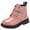 Pink, variant on Hrsba Girls Boots,Side Zipper Solid Color Minimal Vintage British Style Belt Buckle Soft Sole Short Boots