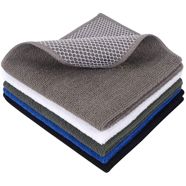 GFDYREE Microfiber Dish Cloth Best Kitchen Cloths Cleaning Cloths with Poly Scour Side Assorted Dark Colors 5Pack 12Inch x 12Inch