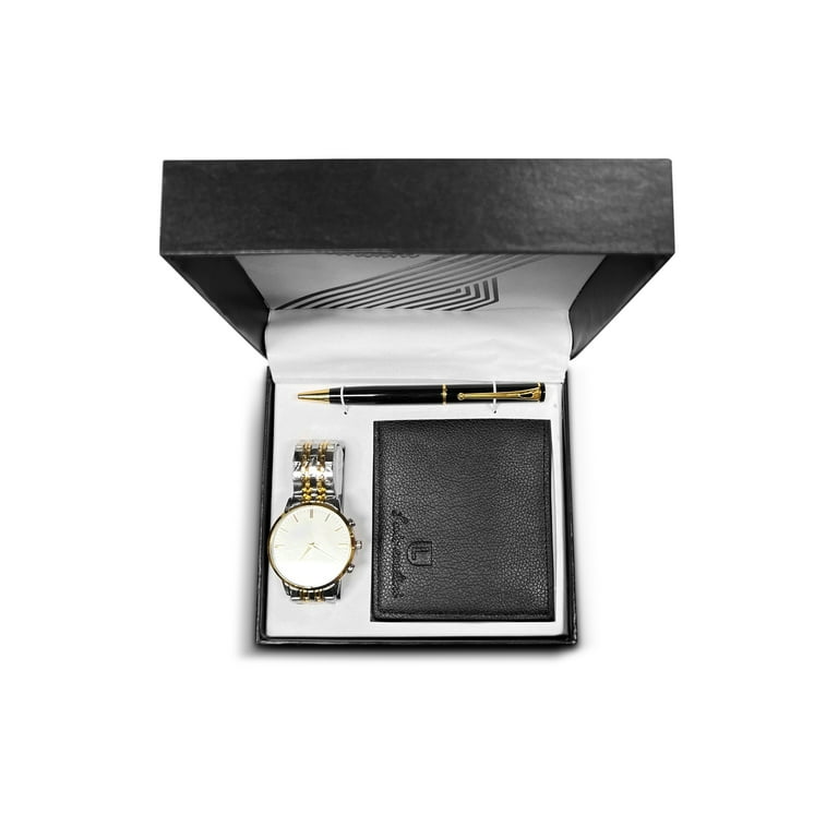 Luis Cardini 15218 Stainless Steel Mens Quartz Watch with Pen Wallet Silver