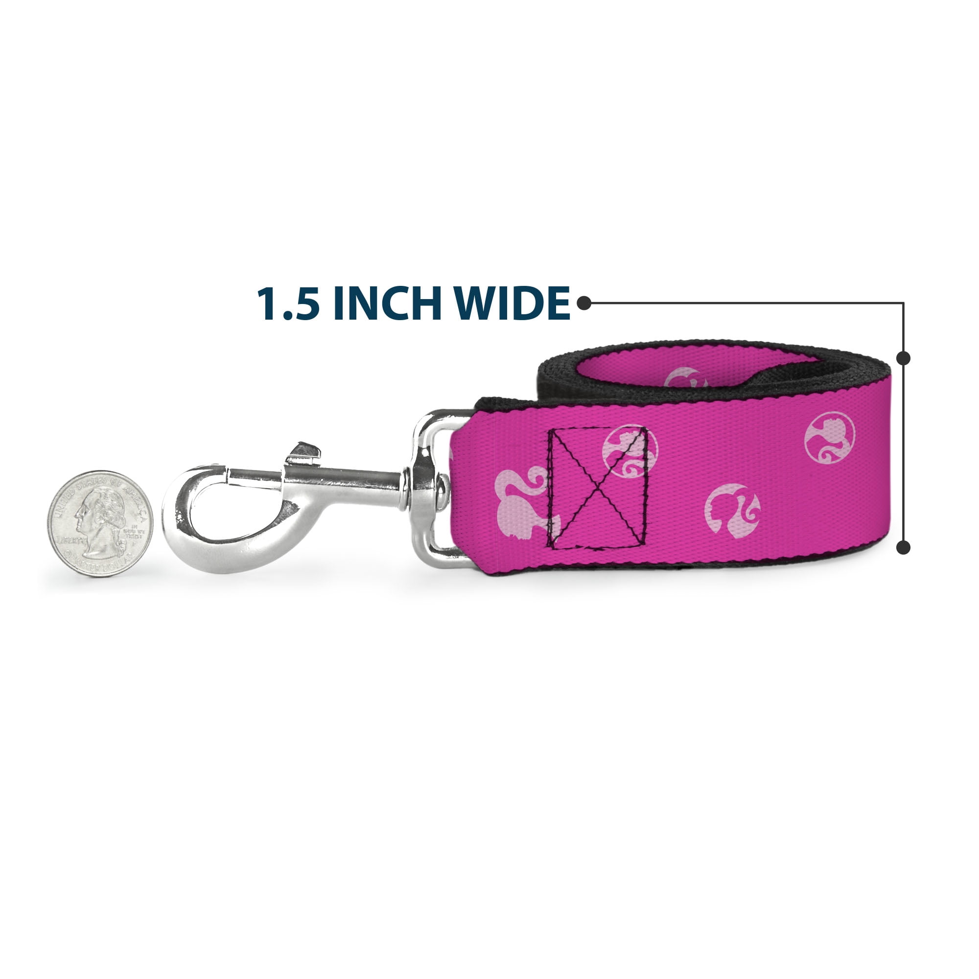 Mattel Pet Leash, Dog Leash, Barbie Ponytail Silhouette Icon Scattered Pinks, 6 Feet Long 1.0 Inch Wide