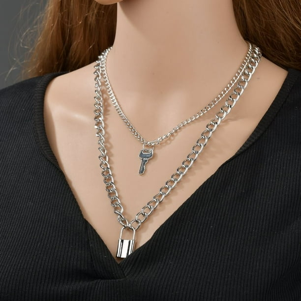 1 Pcs Car Ornaments Vintage Multilayer Originality Pendant Necklace Women Key Lock Necklaces Jewelry Gold Layered Chain NecklaceBracelet He Qiyong unisex