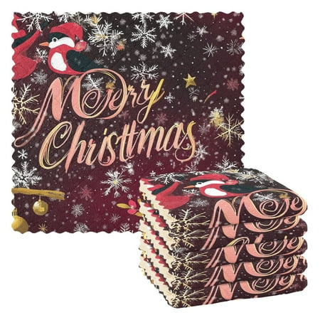 

6 Pack Kitchen Dish Towels 11 Inch x 11 Inch Reusable Cleaning Cloths for Washing Dishes Dish Cloths for Drying Dishes Snowflakes and Christmas Decorations