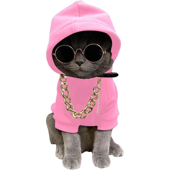 3Pcs Dog Hoodie Cat Apparel Dog Custume Set with Necklace and Sunglasses Pet Clothes for Puppy Small Medium Dogs Cats Multicolor S